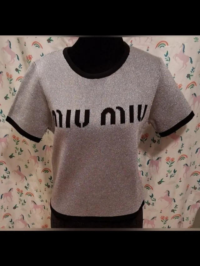 Miu Miu Euc Vintage Y2k Miu Metallic Silver Virgin Wool Runway Short Sleeve Top Sz M in black|gray|silver Wool from Poshmark