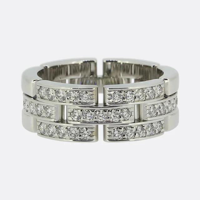Cartier Maillon Panthère Triple Row Half-Paved Diamond Ring Size P (56) from The Vintage Jeweller