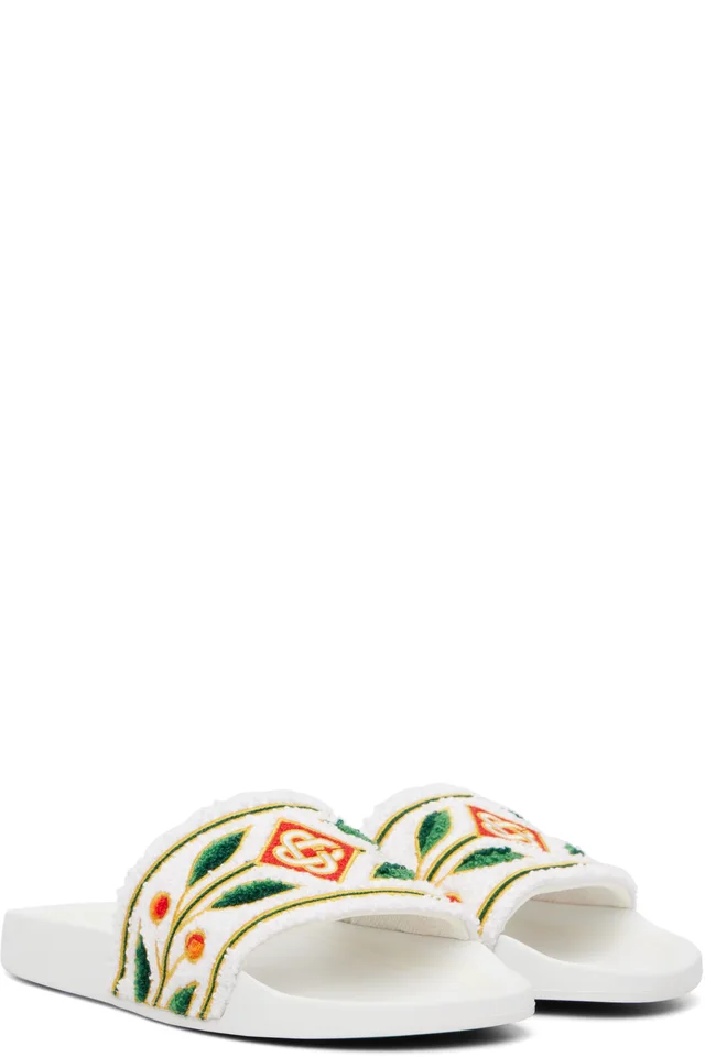 Casablanca White Laurel Terry Slides, photo 4 of 5 from SSENSE