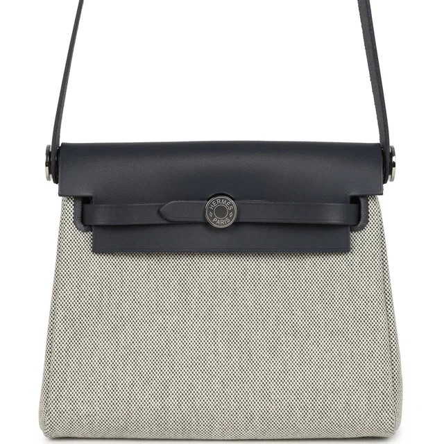 Hermès Herbag Zip 20 Mini Ecru, Ardoise Toile H Canvas, Ardoise Vache Hunter Palladium Hardware in Canvas from Madison Avenue Couture