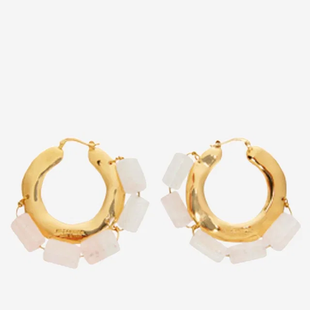Jil Sander Natural Stone Brass Hoop Earrings — Gold in Beige from HEWI