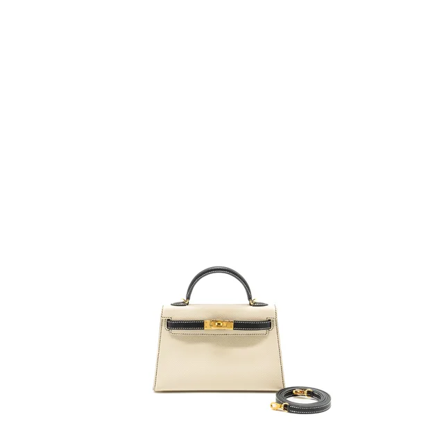 Hermès Mini Kelly Special Order Epsom Nata/Black GHW Stamp U in Black Epsom leather from EMIER