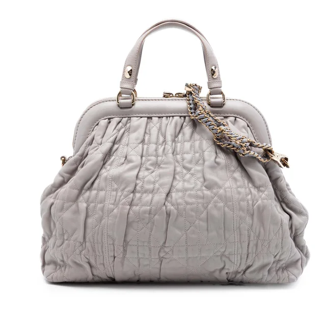 Grey Dior Lambskin Gaufre Cannage Delices Frame Satchel in Grey Lambskin from Designer Revival