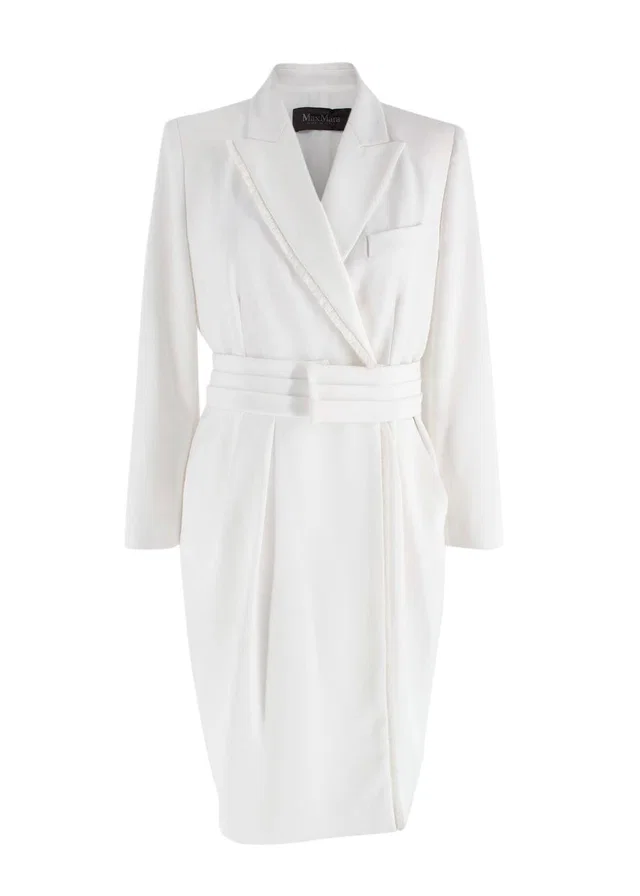 Max Mara White Blazer Dress With Fringe Trim Detail in White from HEWI