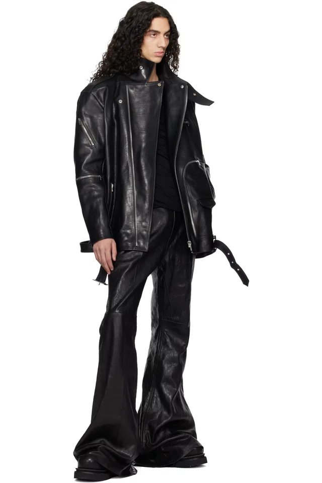 Rick Owens Black Temple Bolan Bootcut Leather Pants, photo 4 of 4 from SSENSE