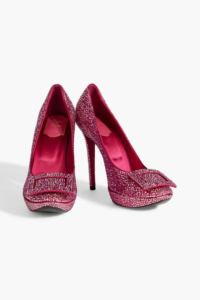Roger Vivier Crystal-Embellished Satin Pumps in Fuchsia, photo 2 of 4 from THE OUTNET