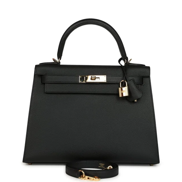 Hermès Kelly Sellier 28 Black Epsom Permabrass Hardware in Black Epsom leather from Madison Avenue Couture