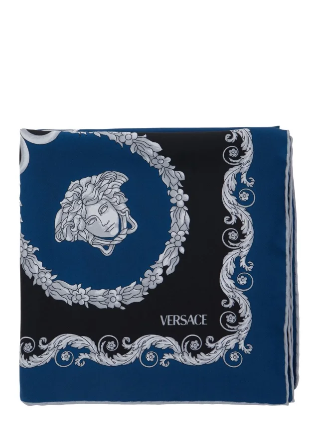 Blue Scarf with All-Over Baroque motif In Silk for Men in Blue, image 1 of 1 from Gaudenzi Boutique