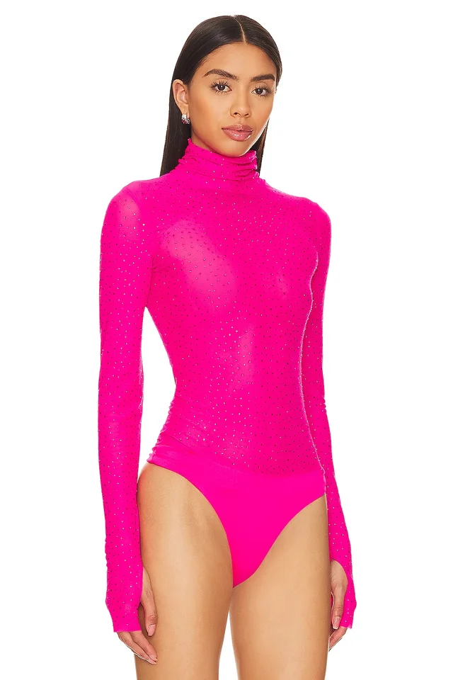 AFRM Milo Rhinestone Bodysuit in Glow Pink, photo 3 of 6 from REVOLVE (Canada)