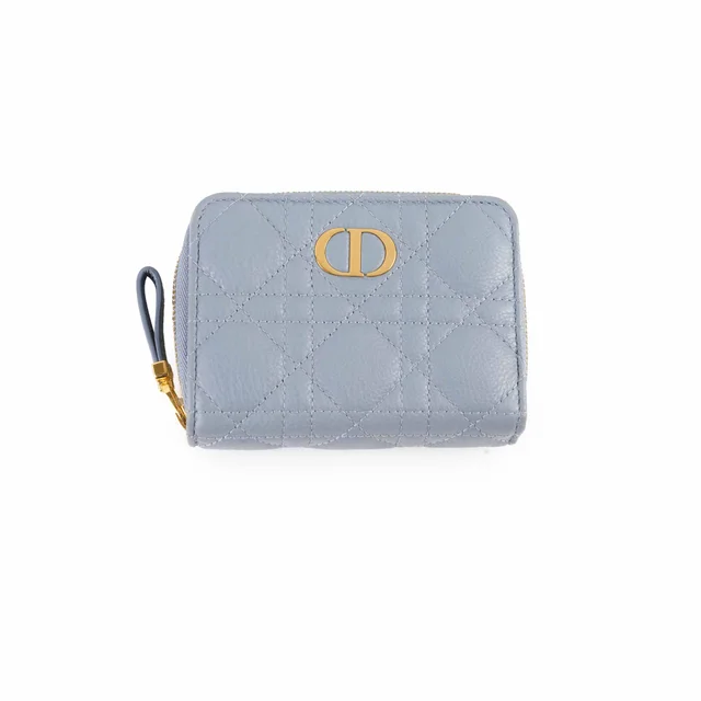 Dior Cannage Caro Zipped Wallet Scarlet Blue in Red Calfskin from The Purse Affair