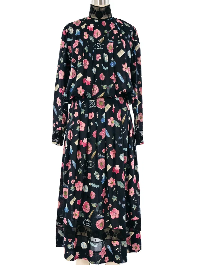 Chloé Lace Trimmed Floral Dress in Wool from Arcade Vintage