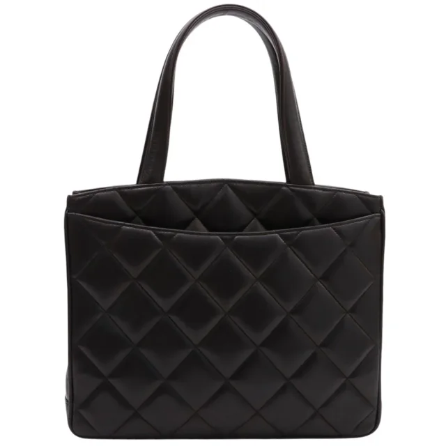 Chanel Matelassé Stitch CC Turnlock Tote Bag, Black, Made around 1995 in Black Lambskin from VINTAGE QOO TOKYO, photo 2 of 10