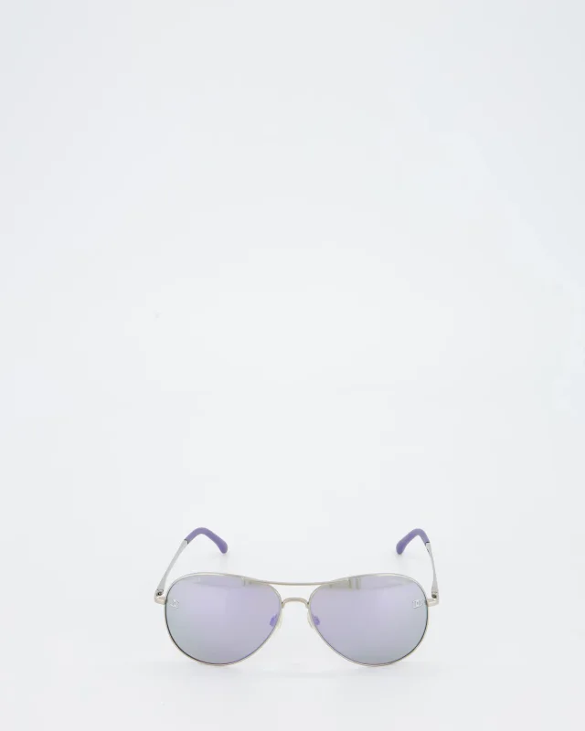 Chanel Silver and Purple Pilot CH4189TQ Sunglasses with CC Logo Detail in Purple from Sellier, photo 2 of 7
