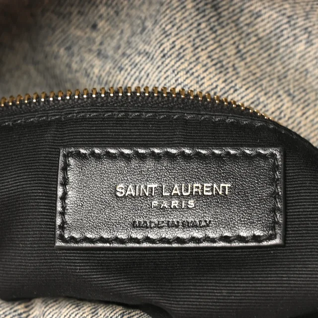 Saint Laurent Quilted Medium Loulou Puffer Monogram Chain Satchel Azur in Denim from FASHIONPHILE, photo 6 of 10