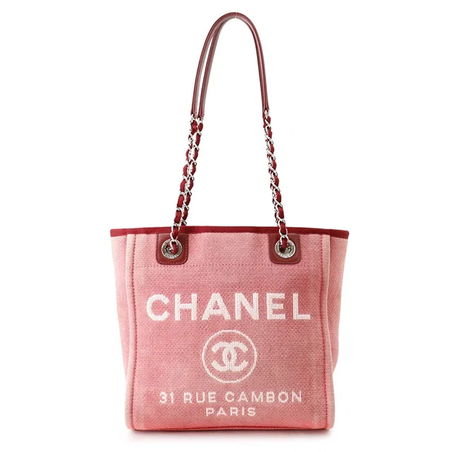 Chanel Deauville ChainTote Bag Pink/RedA66939 Canvas Leather Size PM in Pink Canvas from GALLERY RARE