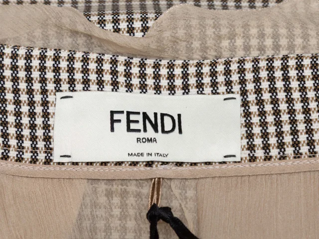 & Black Fendi Virgin Wool & Silk Check Mini Skirt Size IT 40 in Beige Silk from Designer Revival, photo 4 of 7