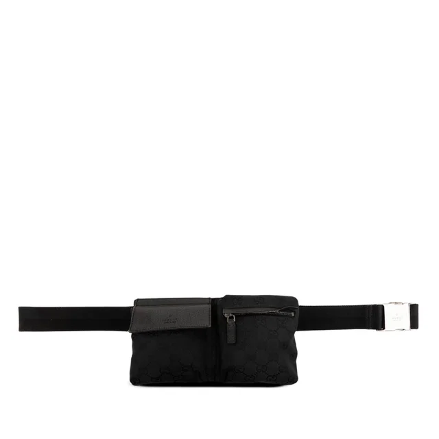 Black Gucci GG Canvas Double Pocket Belt Bag in Black Canvas from Designer Revival