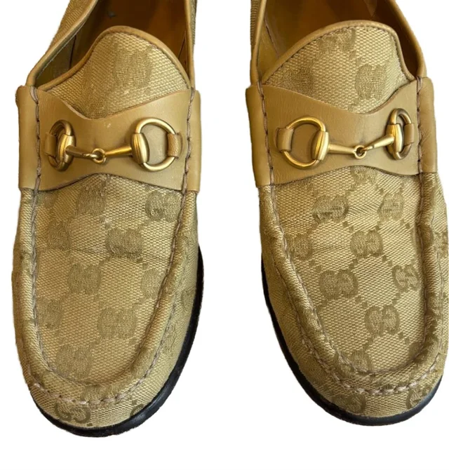 Gucci Logo Canvas- leather Horsebit loafers Size 4 in Beige Cotton from Oxfam Online Shop, photo 3 of 7