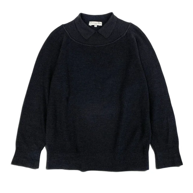 Dior Ii3 Sport Collared Knit Sweater Logo Embroidery Black Wool Silk in Black Silk from The Reluxe