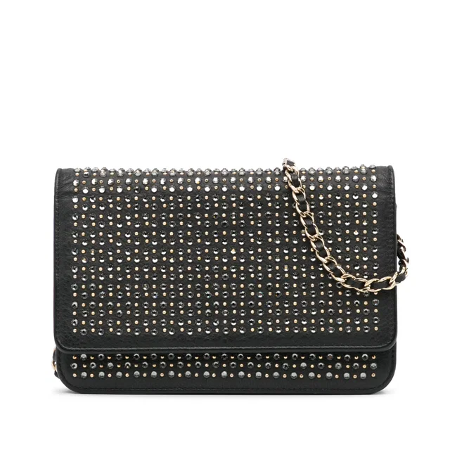 Black Chanel Studded Leather Wallet on Chain Crossbody Bag in Black Leather from Designer Revival