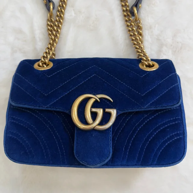 Gucci Blue Marmont Quilted Crossbody/Shoulder Bag in Blue Velvet from SparklesnDreams