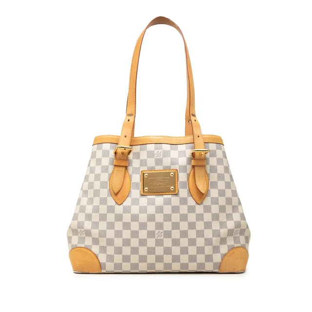 White Louis Vuitton Damier Azur Hampstead MM Tote Bag in White Canvas from Designer Revival