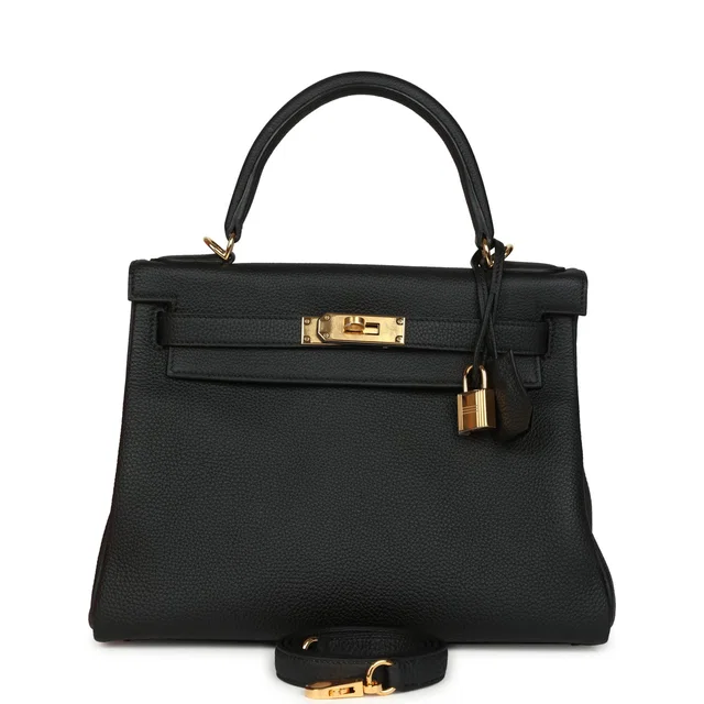 Hermès Kelly Retourne 28 Black Togo Gold Hardware in Black Togo leather from Madison Avenue Couture