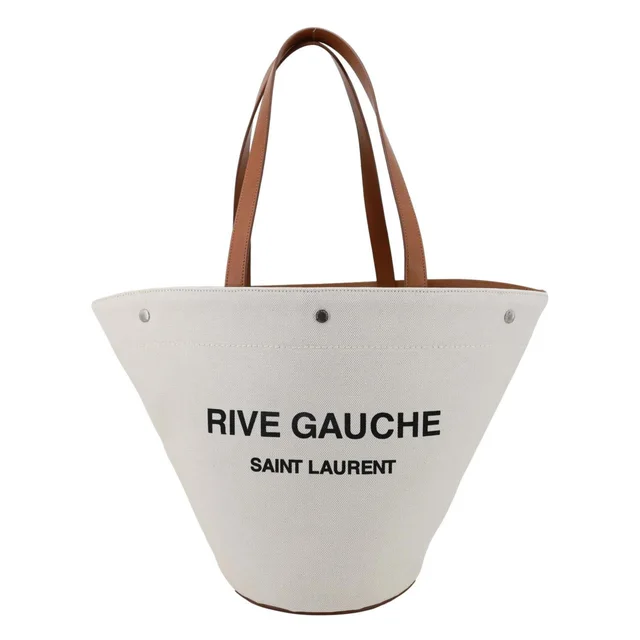Saint Laurent Rive Gauche Linen Canvas Bucket Shoulder Bag Off White in White Canvas from Dallas Designer Handbags