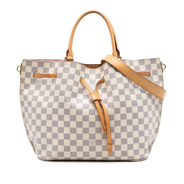White Louis Vuitton Damier Azur Girolata Bucket Bag in White Canvas from Designer Revival