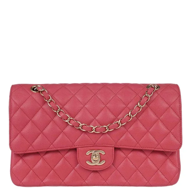 Chanel 2017 Pink Caviar Skin Medium Classic Double Flap Shoulder Bag in Pink Caviar leather from AMORE Vintage Tokyo