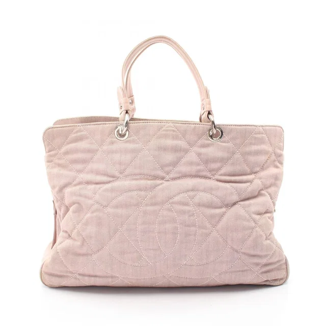 Chanel Tote Bag CC Logo Pink Canvas Leather CC in Pink Canvas from The Reluxe