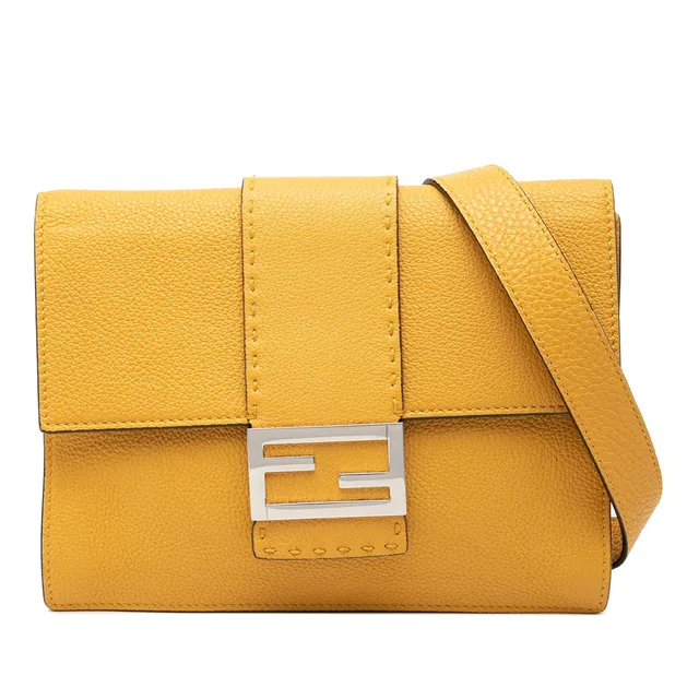 Yellow Fendi Leather Selleria Flat Baguette Crossbody in Yellow Leather from Designer Revival