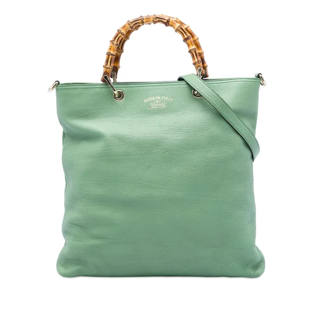 Green Gucci Tall Calfskin Bamboo Shopper Tote Satchel in Green Calfskin from Designer Revival, photo 1 of 1