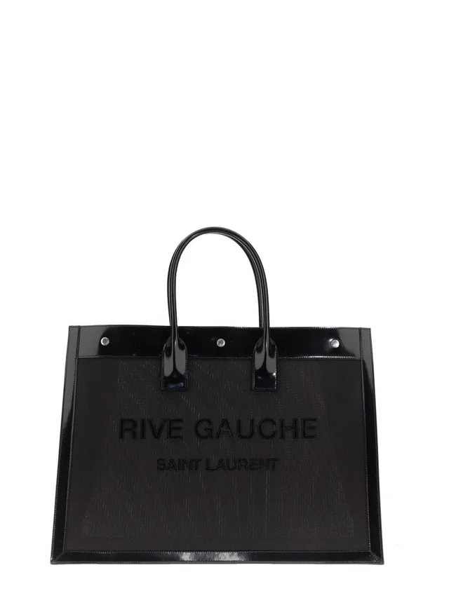 Saint Laurent Rive Gauche Shoulder Bag — Black Polyamide in Black Leather from HEWI
