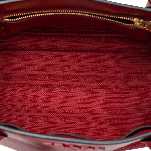 Red Prada Medium Saffiano Cuir Monochrome Top Handle Tote Satchel in Red Saffiano leather from Designer Revival, photo 2 of 2