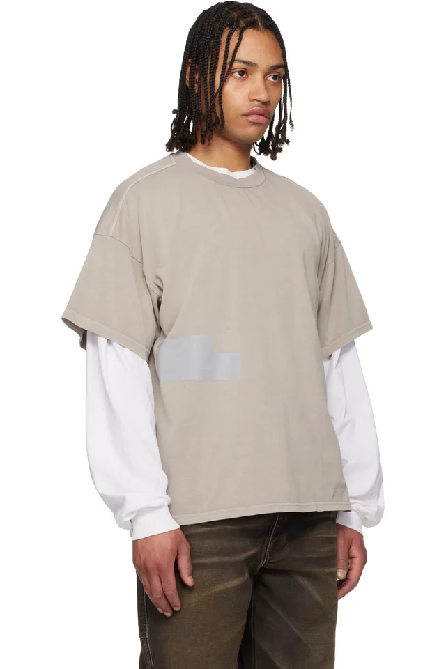 ALEXANDER DIGENOVA Taupe Taped Patch T-shirt, photo 2 of 3 from SSENSE