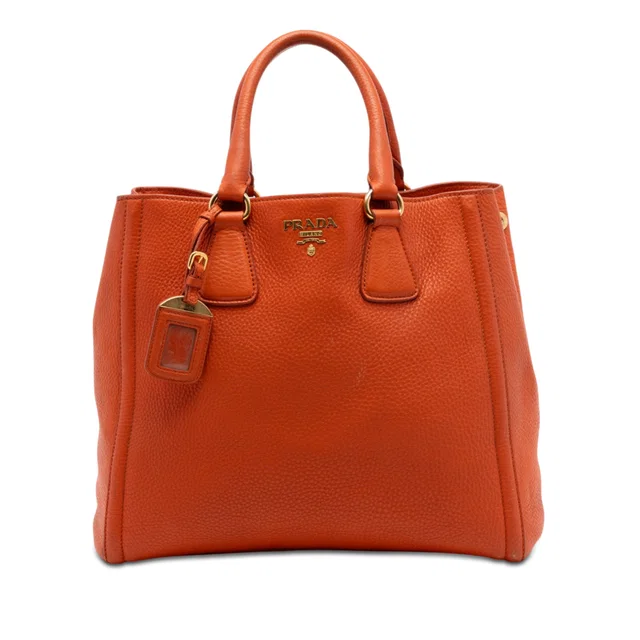 Orange Prada Vitello Daino Open Convertible Tote Satchel in Orange Leather from Designer Revival