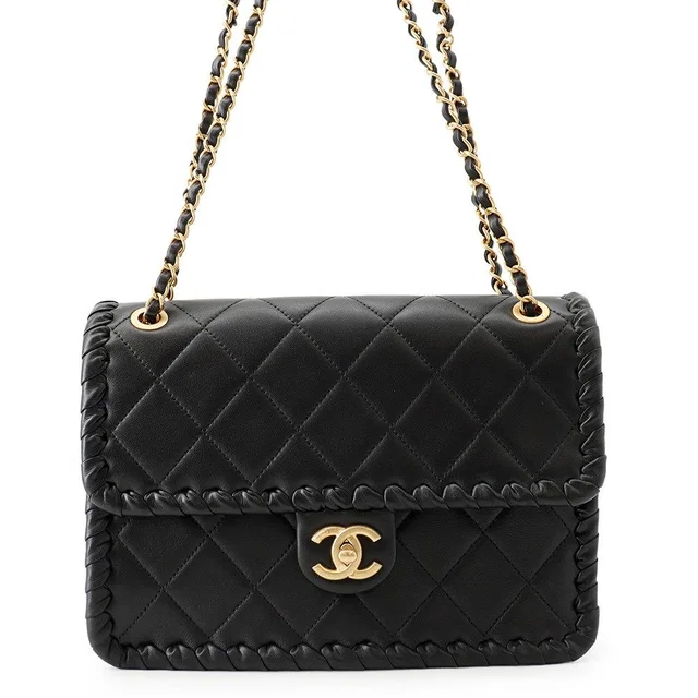 Chanel Chain Shoulder Bag Quilted CC Logo Single Flap Black in Black Lambskin from The Reluxe