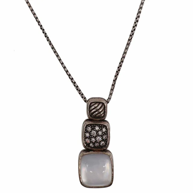 David Yurman Chiclet Small Sterling Silver Triple Drop Pendant White in White from Dallas Designer Handbags