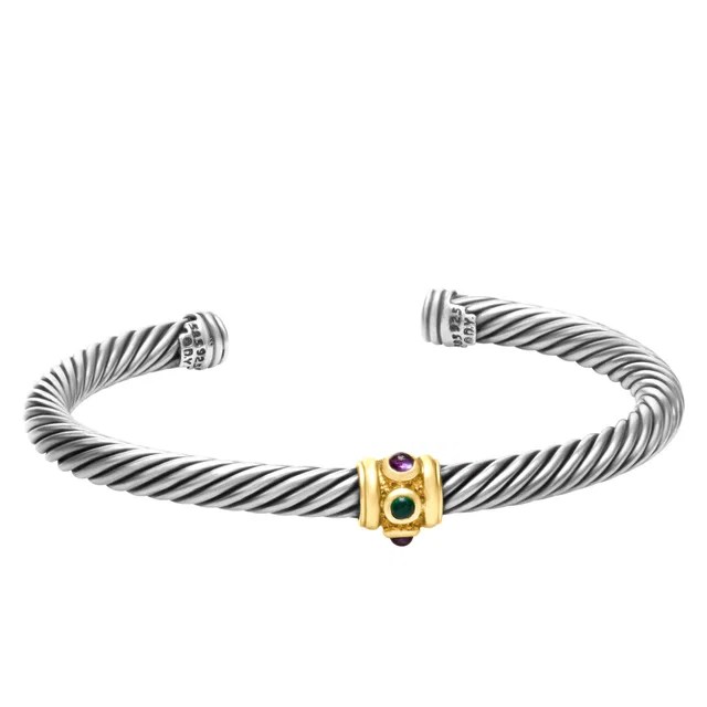 David Yurman Renaissance 5mm bracelet in sterling silver & 14k with amethyst & chrome diopside in Purple Yellow Gold, Sterling Silver from Gray And Sons