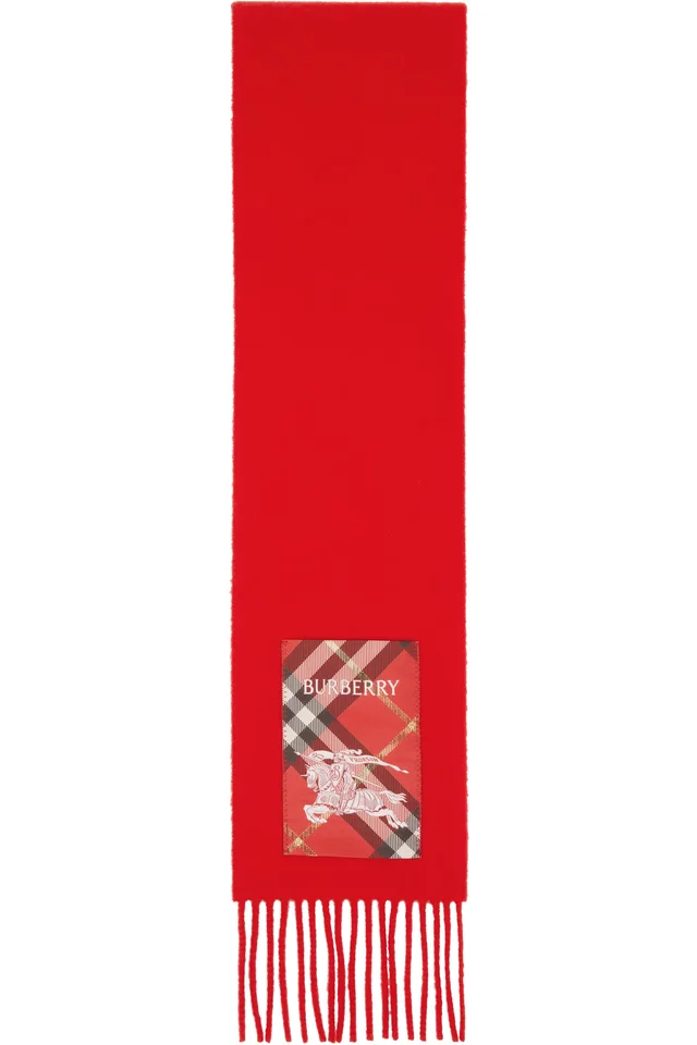 Red Check Label Cashmere Scarf
