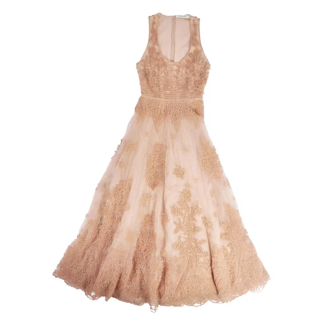 Dior Dress Sleeveless Sheer Tulle Embroidery Beaded Top Nylon Beige US 6 in Beige Nylon from The Reluxe