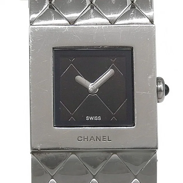Chanel Quilted Stainless Steel Quartz Analog Watch in Black from The Reluxe