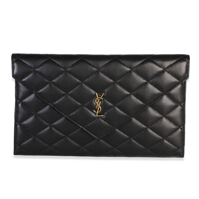 Saint Laurent Black Matelasse Lambskin Paris Pouch in Black Lambskin from myGemma