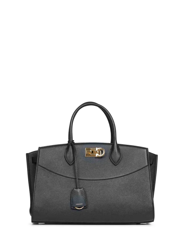 Ferragamo Studio Top Handle Bag — Black Calf Leather in Black Calfskin from HEWI