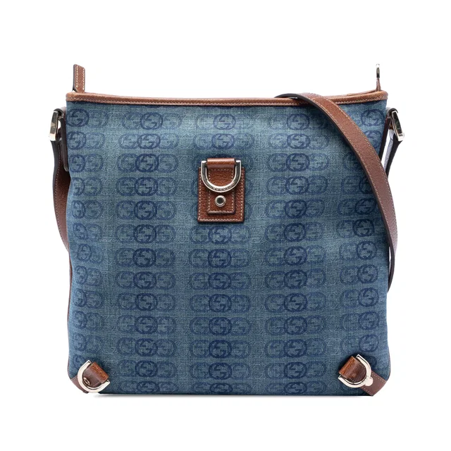 Blue Gucci GG Denim Abbey D Ring Crossbody in Blue Denim from Designer Revival