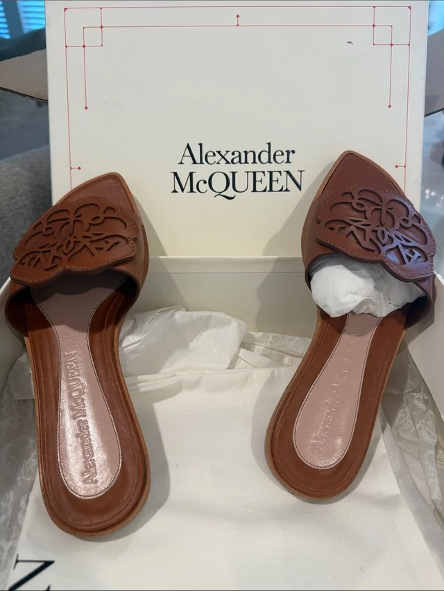 Alexander McQueen Brown Leather Pointed-Toe Mules With Cutout Motif in brown|red Leather from Poshmark