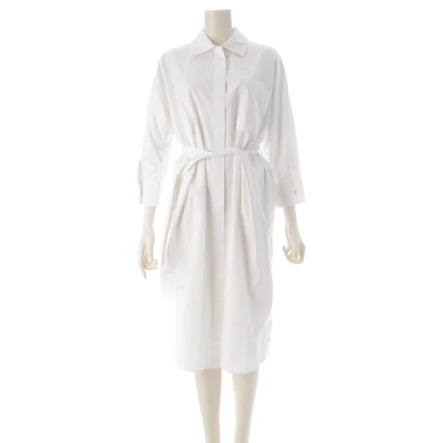 Hermès Cotton Hiyoko Carriage Embroidery Pocket Belt Shirt Dress White 38 in White from The Reluxe