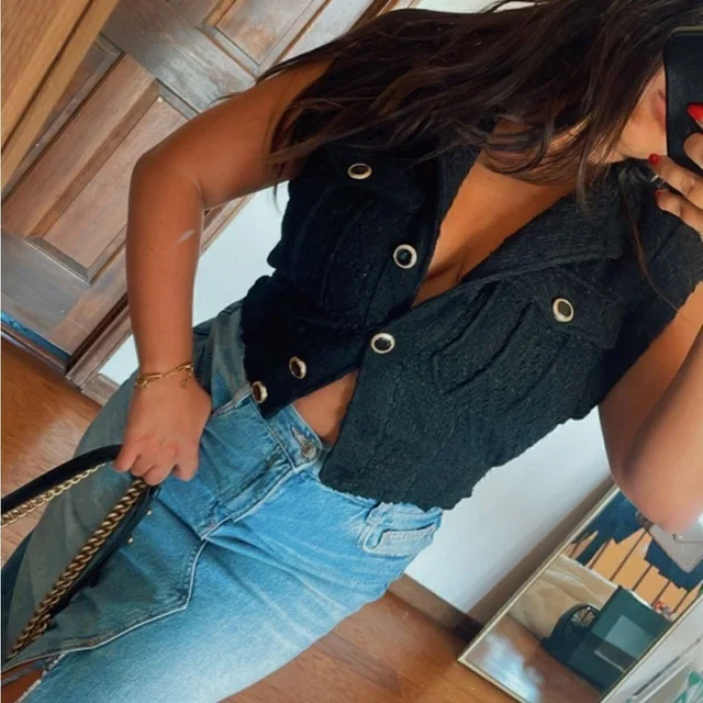 Christian Lacroix Tweed Croppedvest Top in black Tweed from Poshmark