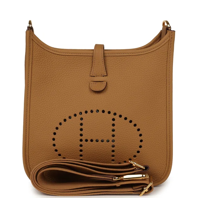 Hermès Evelyne III PM Biscuit Clemence Gold Hardware in Clemence leather from Madison Avenue Couture